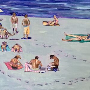 Original oil painting of sunbathers at Clovelly, summer vibes in Sydney!